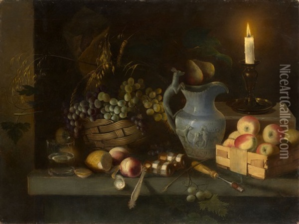 Still Life With Candle And Opera Glasses Oil Painting - Ivan Fomich Khrutsky