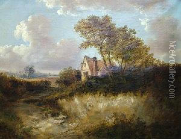 Cottage In A Landscape Oil Painting - Frederick Richard Lee