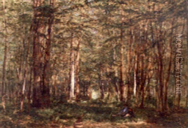 A Figure Resting In A Woodland Glade Oil Painting - Jules Ruinart De Brinant