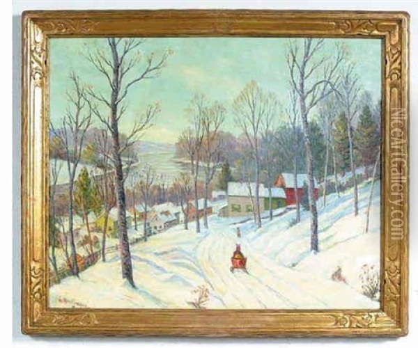 Winter Along The River Town Oil Painting - William John Krullaars