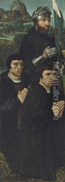 The Left Wing Of A Triptych: Saint William Of Maleval With Two Kneeling Donors Oil Painting - Ambrosius Benson