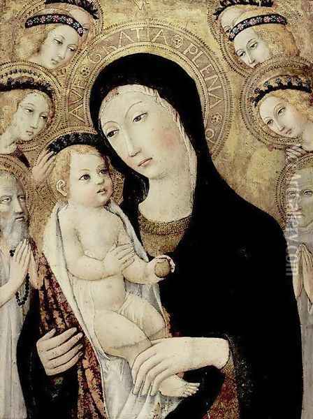 Madonna and Child with Sts Anthony Abbott and Bernardino of Siena c. 1450 Oil Painting - Sano Di Pietro