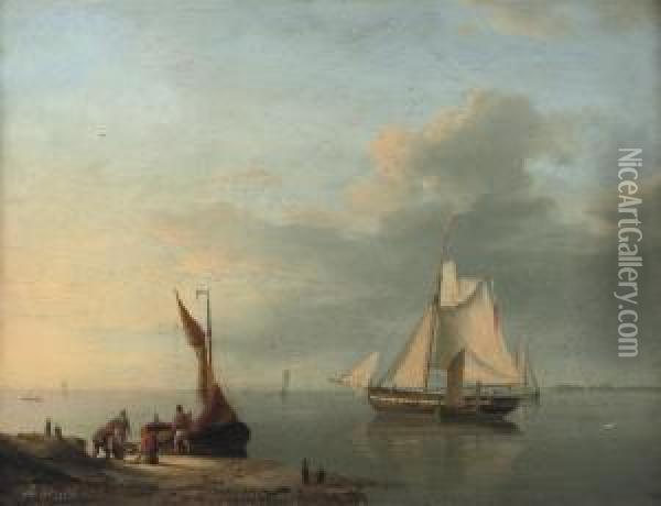 Loading The Ships On A Calm Oil Painting - Hendrik Hulk