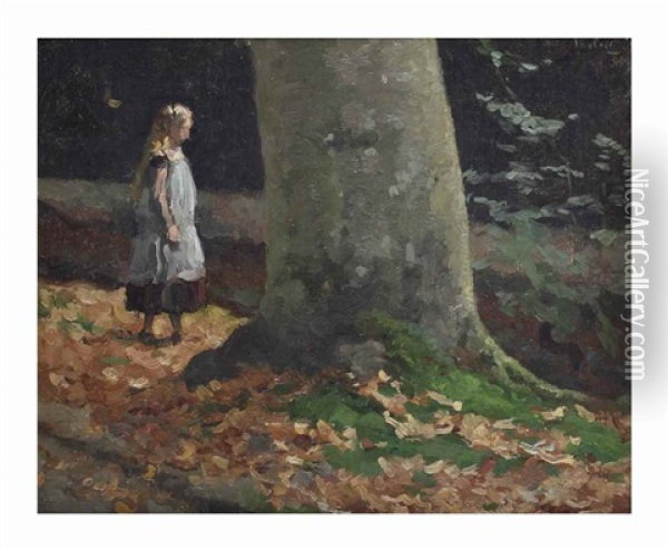 The Daughter Of Painter Arntzenius, Peronne, In A Forest Oil Painting - Willem Bastiaan Tholen