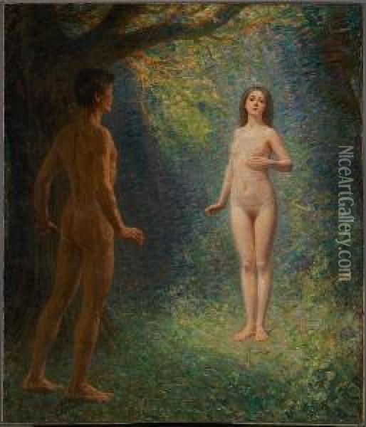 Adam And Eve In The Garden Of Eden Oil Painting - Heinrich Dohm