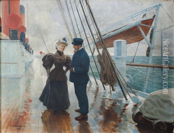 Conversation Sur Le Pont Oil Painting - Louis Remy Sabattier