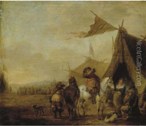 Cavalrymen In An Encampment Oil Painting - Pieter Wouwermans or Wouwerman