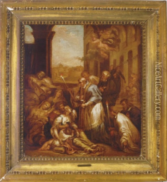Saint Charles Borromeo Giving Alms To The Poor Oil Painting - Pierre Mignard the Elder