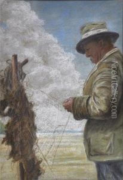 Sein Netz Knupfender Fischer Oil Painting - Hans Hartig