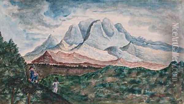 View of the Pitons du Carbet from Mount Pelee Martinique 1815 Oil Painting - de Jones Moreau