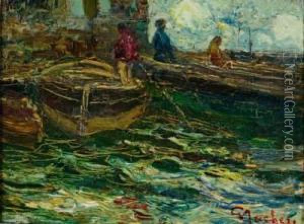 Barche A Camogli Oil Painting - Giuseppe Sacheri