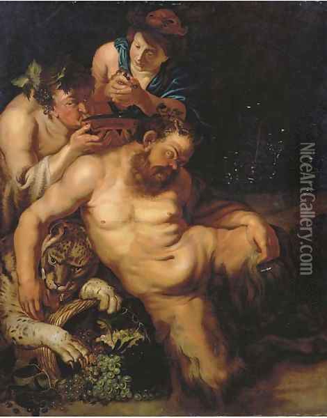 The Drunken Silenus attended by Bacchantes Oil Painting - Sir Peter Paul Rubens