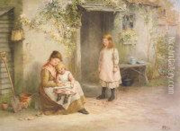 Mother And Children Outside Cottage Oil Painting - Samuel McCloy