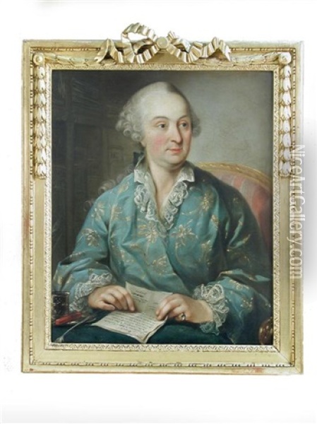 Portrait Of A Monsieur Pasquier, Seated Half-length, In Blue At A Table, Holding A Letter Oil Painting - Nicolaus Treu
