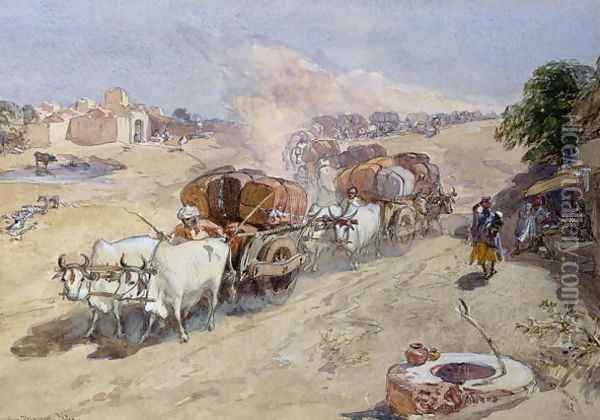 Cotton Transport, India, 1862 Oil Painting - William Simpson