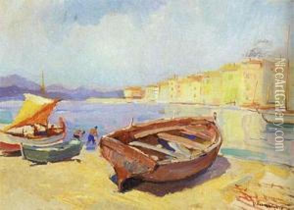 Barques A Saint Tropez Oil Painting - Vladimir Rozmainsky