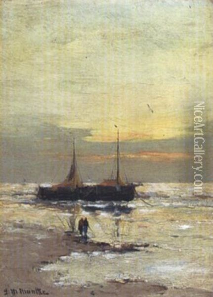 Sailing Vessels Near The Coast Oil Painting - Gerhard Arij Ludwig Morgenstjerne Munthe