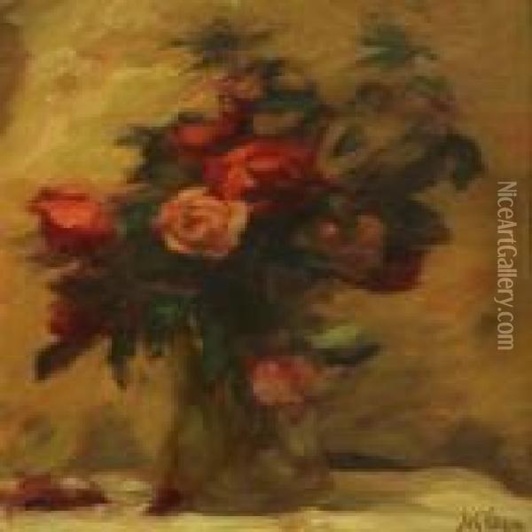 Roses In A Vase Oil Painting - Sally Philipsen