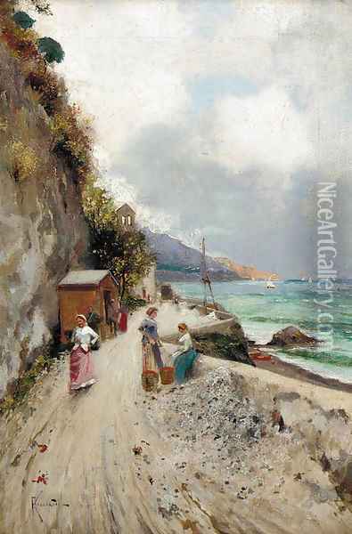 The coast road to Sorrento Oil Painting - Oscar Ricciardi