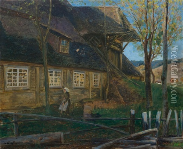 Peasant Before House Oil Painting - Hans Sturzenegger
