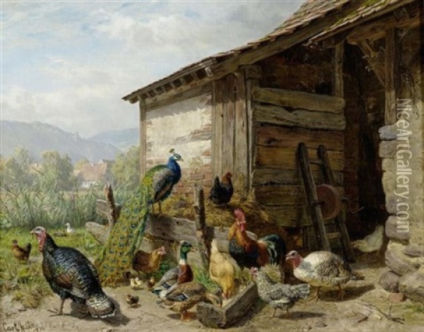 Der Huhnerhof Oil Painting - Carl Jutz the Elder