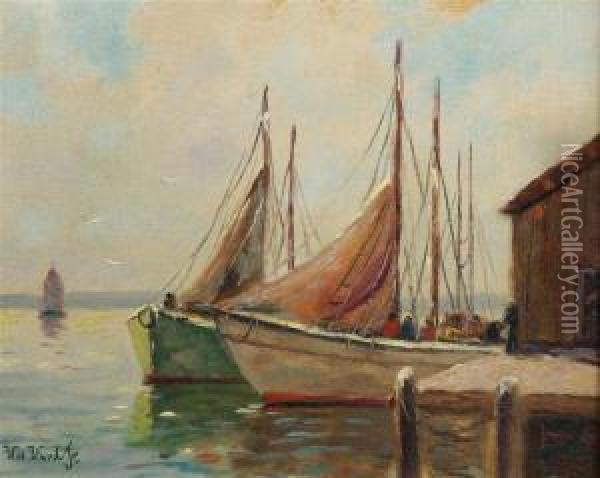 Moored Sailboats Oil Painting - William Dudley B. Ward