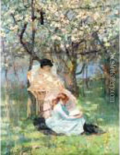 Convalescence (in The Apple Orchard) Oil Painting - John Lavery