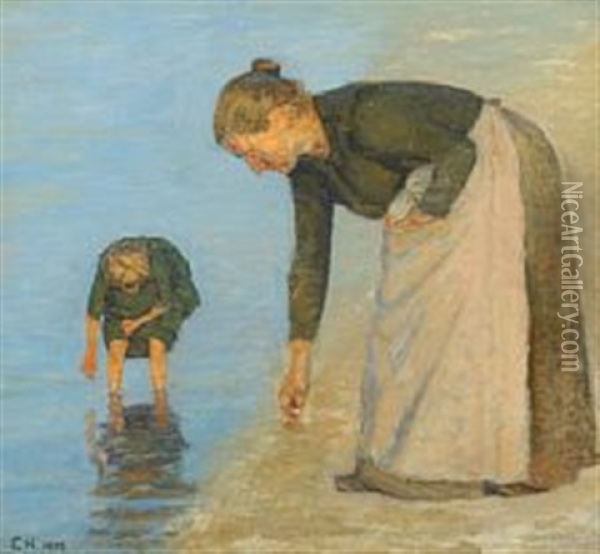 Clam Harvesters At The Skaw, Denmark Oil Painting - Einar Hein