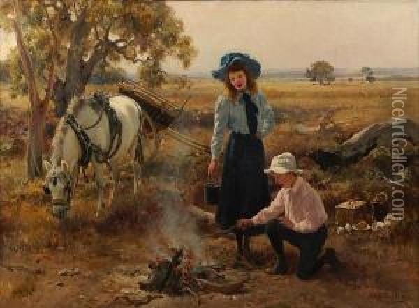 Boiling The Billy Oil Painting - Jan Hendrik Scheltema