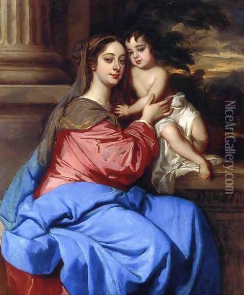 Portrait of Barbara Villiers, Countess of Castelmaine, later Duchess of Cleveland, with her Son, Charles Fitzroy, leter Duke of Cleveland and Southampson Oil Painting - Sir Peter Lely