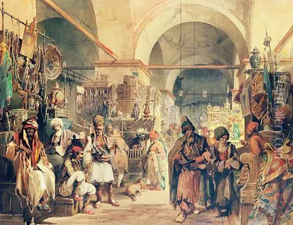 A Turkish Bazaar, 1854 Oil Painting - Amadeo Preziosi