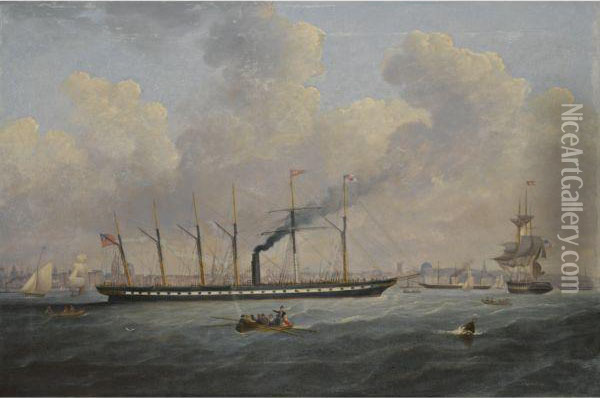 The S.s. Great Britain Off Liverpool Flying The Atlantic Flag Oil Painting - Francis Hustwick