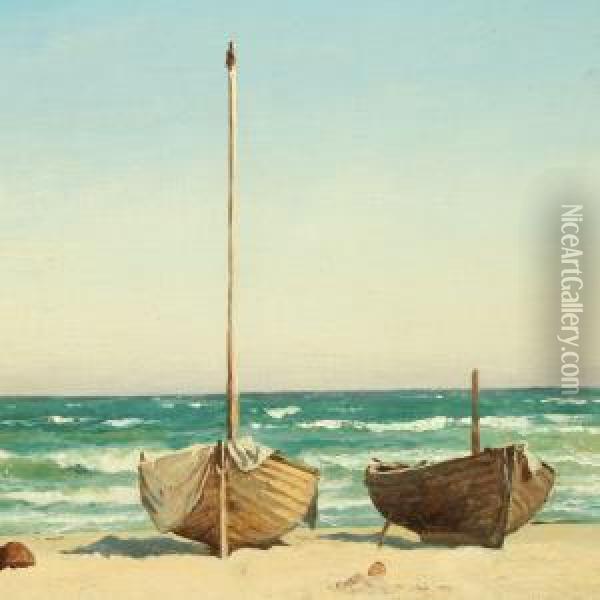 Two Sailing Boats On Thebeach Oil Painting - Carl Johan Neumann