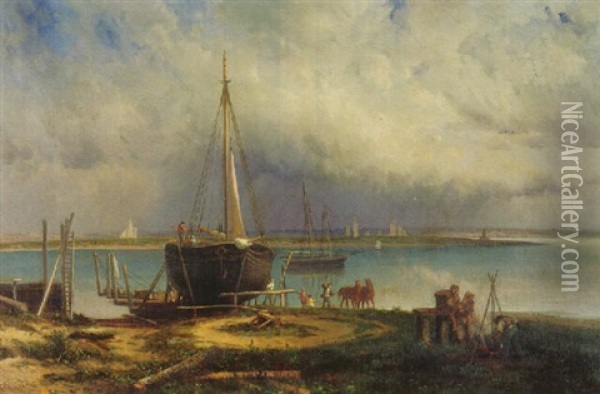 View Of City Island Oil Painting - Frederick Rondel