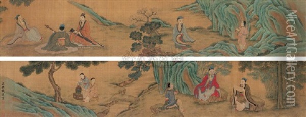 Seven Sages In The Bamboo Grove Oil Painting -  Qian Xuan