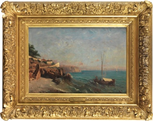 Cote Mediterraneenne A La Barque De Pecheurs Oil Painting - Adolphe Appian