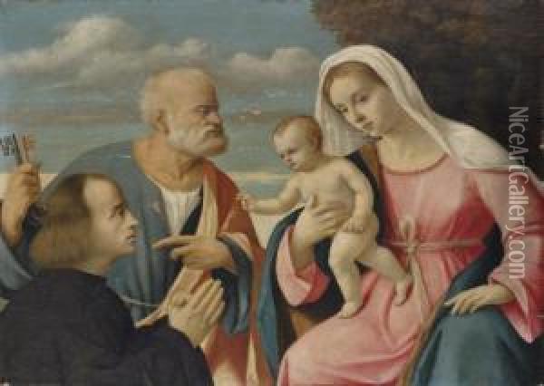 The Madonna And Child With Saint Peter And A Donor Oil Painting - Girolamo da Santacroce