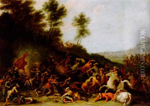 A Cavalry Battle Oil Painting - Lambert de Hondt