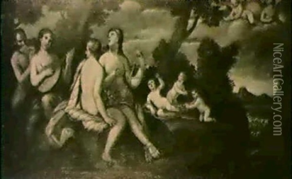 Musizierende Madchen Und Junglinge In Einer Bewaldeten      Landschaft Oil Painting - Bonifazio de Pitati