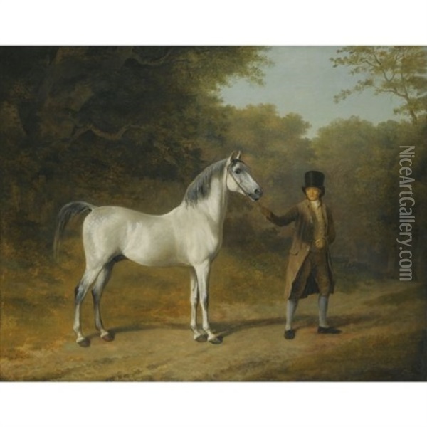 The Wellesley Arabian, Held By A Groom In A Landscape Oil Painting - Jacques-Laurent Agasse