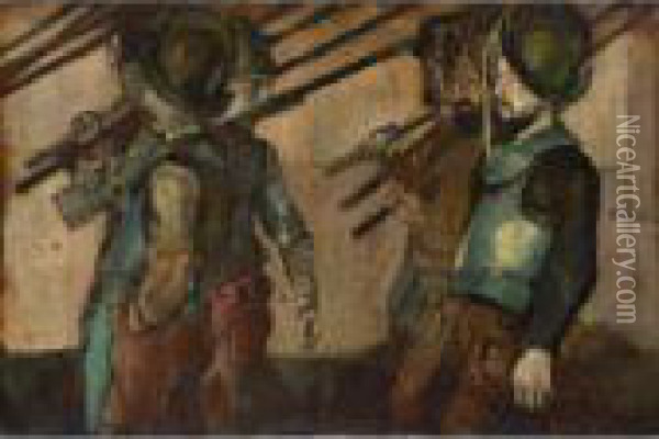 Deux Rangs De Soldats Du Cortege De L'escalade Oil Painting - Ferdinand Hodler