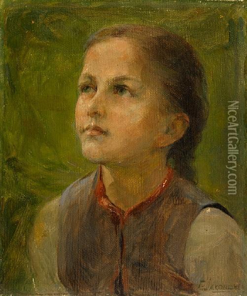 Little Girl In The Fields Oil Painting - Georg Jakobides
