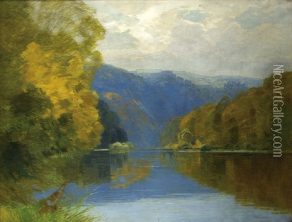 Landscape With River Oil Painting - Roman Havelka