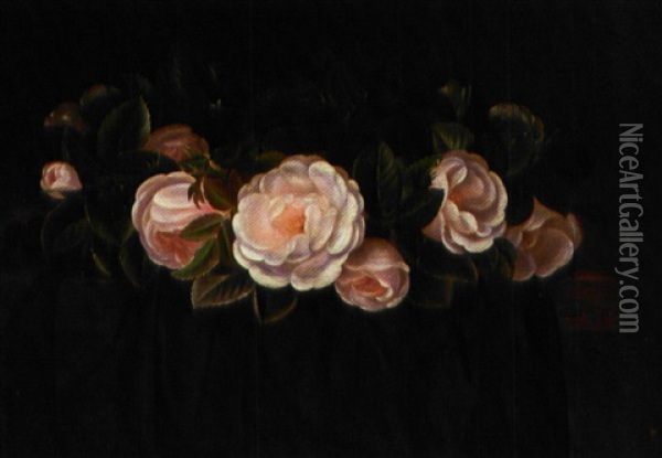 Krans Af Sart Lyserode Roser Oil Painting - Alfrida Baadsgaard