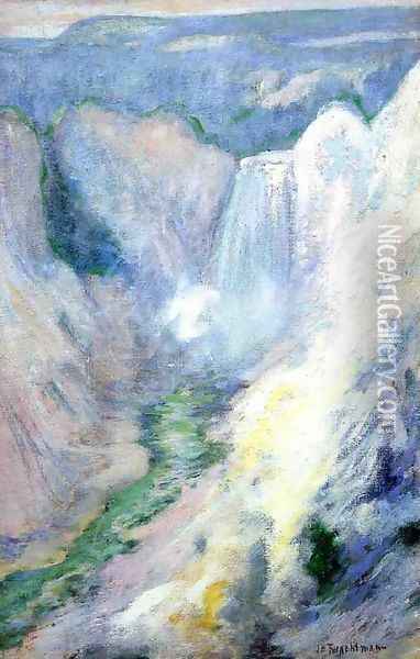 Waterfall In Yellowstone Oil Painting - John Henry Twachtman