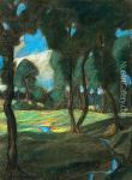 Landschaft Mit Bach Oil Painting - Ludwig Von Hofmann