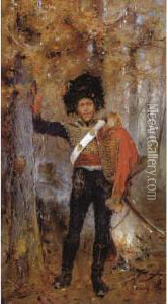 The Hussar Oil Painting - Domingo Munoz y Cuesta