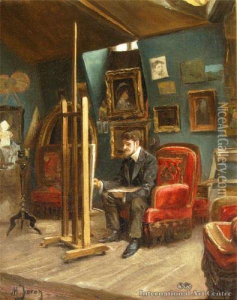 The Artist In His Studio Oil Painting - Maurice Joron