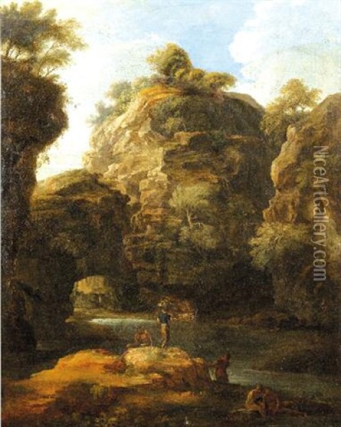 Paesaggio Lacustre Con Figure Oil Painting - Jacob De Heusch