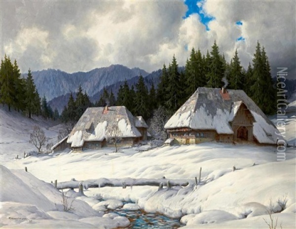 Winter Landscape In The Black Forest Oil Painting - Karl Hauptmann